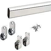Custom cut to size (12-92 inches) oval closet rod with choice of end support (Chrome)