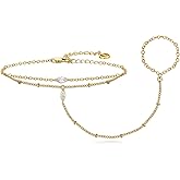 Cicy Bell Hand Chain 18k Gold Plated Bracelet for Women Trendy Teardrop Cubic Zirconia Adjustable Finger Ring Slave Dainty Bracelets Jewelry Gifts