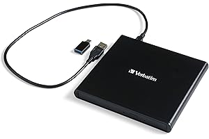 VERBATIM External CD/DVD Writer - Compact & Slimline - USB Powered – Mac & PC Compatible - Black - Standard (98938)