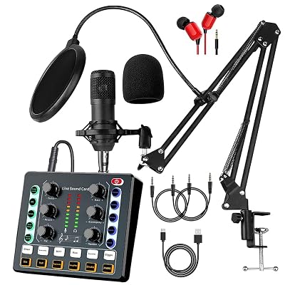Podcast Equipment Bundle, BM-800 Recording Studio Package with Voice Changer, Live Sound Card - Audio Interface for Laptop Computer Vlog Living Broadcast Live Streaming