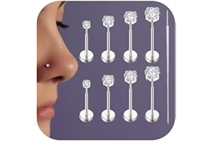 Uni-J 20G/18G/16G Threadless Flat Back Earrings 316L Surgical Steel Threadless Nose Studs Ring for Women Men Push in Labret S