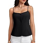 Vrtige Women's Spaghetti Strap Button Front Sweetheart Neck Dressy Casual Camisole