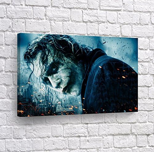Joker Heath Ledger The Dark Knight in Sparks CANVAS PRINT Wall Art Digital Paint Decorative Modern Home Decor Poster Artwork Framed and Stretched- Ready to Hang -%100 Handmade in the USA - 24x36