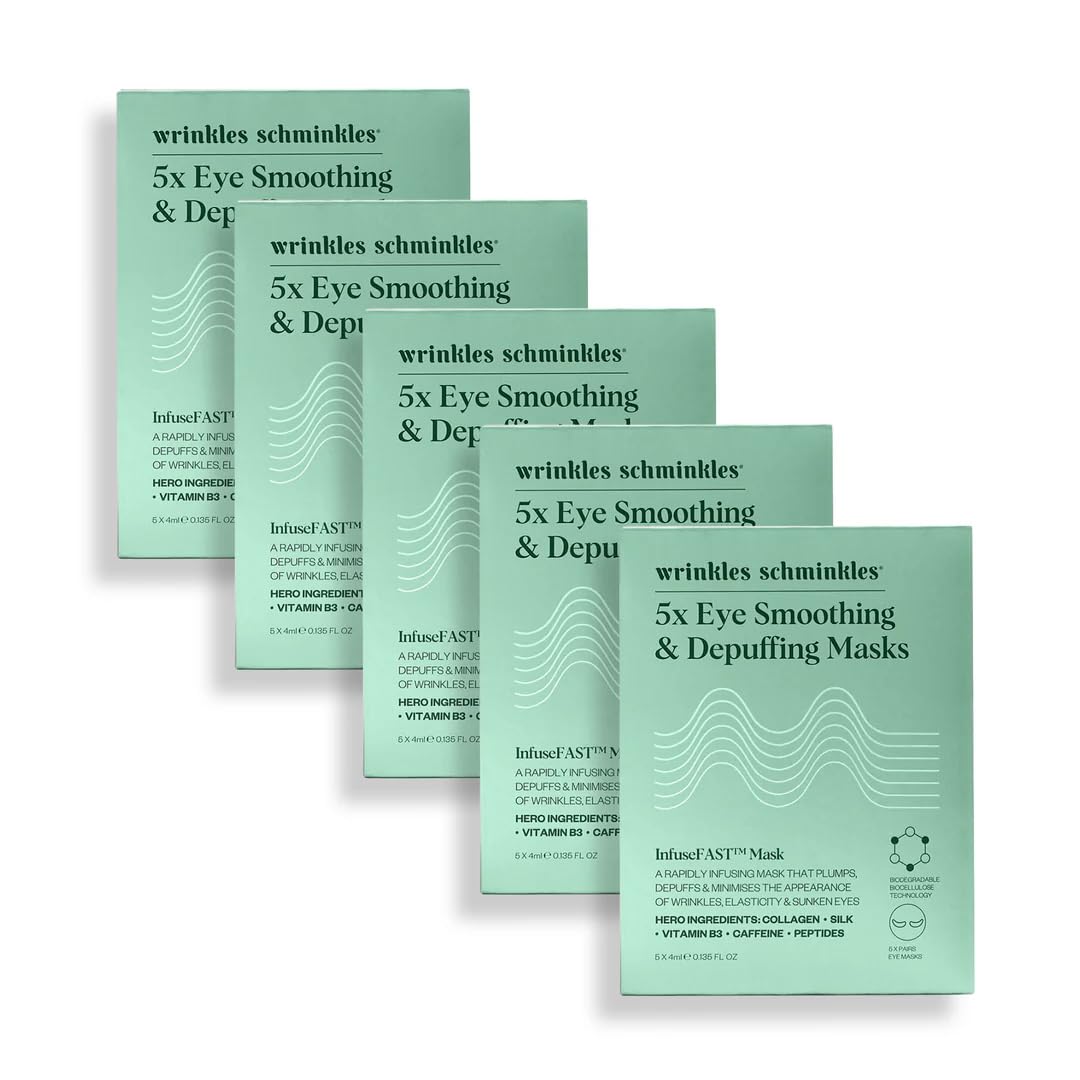 Wrinkles Schminkles Eye Smoothing & Depuffing Masks - Collagen Depuffing Mask for Smooth Wrinkles, Reduce Puffy Under Eyes, & Hydrate Dark Circles - 100% Biodegradable (5 Pairs)