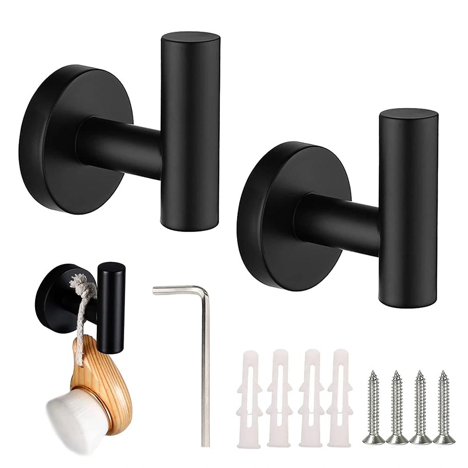 JPGhaha Bathroom Towel Hooks Matte Black Coat Robe Hook Strong Load-Bearing Max 15kg SUS 304 Stainless Steel Door Shower Hanging Hooks Wall Mounted for Cabinet Closet Kitchen 2PCS
