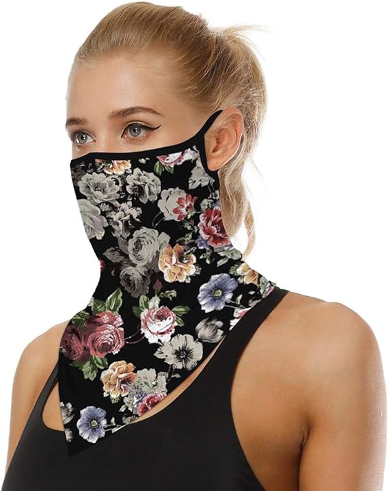 Amazon ユニセックス 花柄 ヒョウ柄 バンダナ イヤーループ レイブネック ゲイター スカーフ スポーツ Uv保護 ダスト バラクラバ 男女兼用 Us サイズ One Size カラー ブラック 帽子 通販