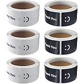 GINCEVHY 720 PCS 1" x 3" Smile Thank You Stickers, Black and White Color Rectangle Gift Envelope Seals, Thank You Lables for Small Bussiness, Packaging, Online Retailers, Boutiques, Boxes(6 Roll)