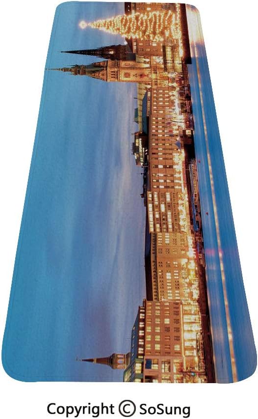 Winter Rug Runner,Hamburg Germany Old Town Hall with Christmas Tree Evening Historical Architecture Decorative,for Living Room Bedroom Dining Room,6'x 2',