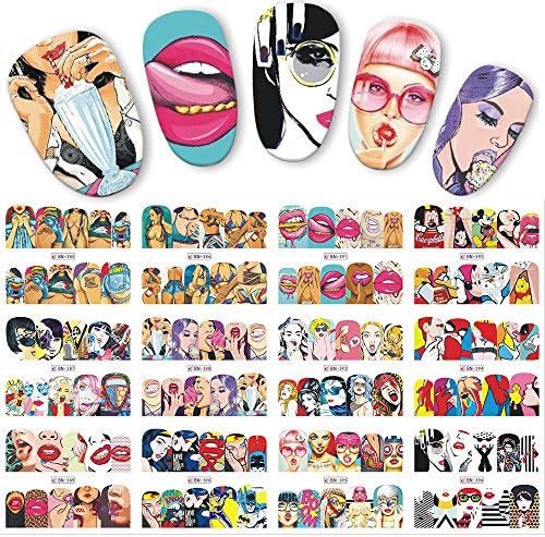 Nail Stickers Pop Art Designs Decal DIY Water Transfer Nail Art Sticker 12pcs/set Cool Girl Lips Decorations