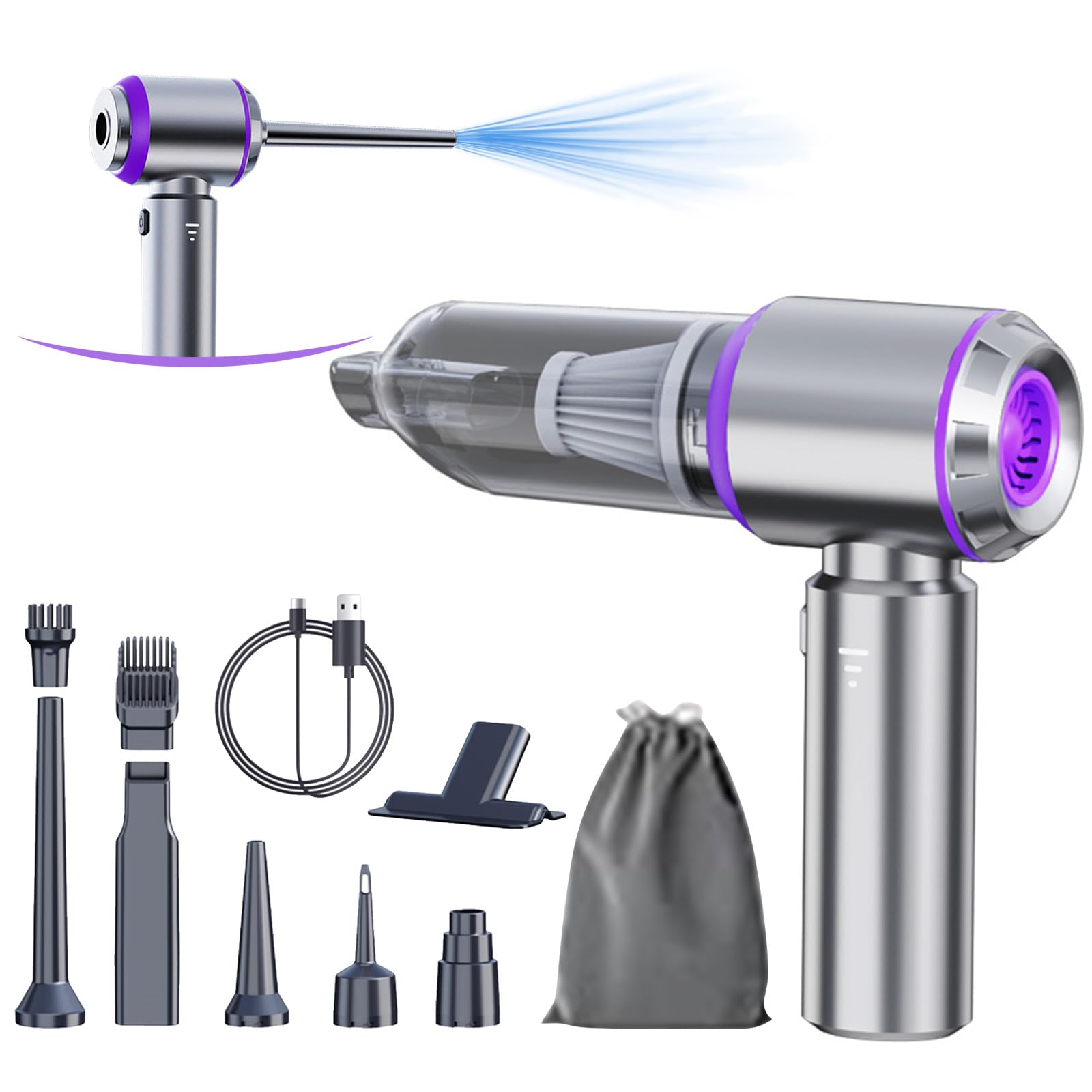 Photo 1 of houscly Car Vacuum Portable Cordless 20000PA High Power Mini Vacuum Cleaner 4-in-1 Compressed Air Duster & Air Blower & Pump Hand Held Vacuum with Brushless Motor for Car, Home, Office,Camping