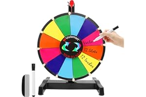 Voilamart 12" Tabletop Spinning Prize Wheel 12 Slots with Durable Plastic Base, Dry Erase, 2 Pointer, for Fortune Spin Game in Party Pub Trade Show Carnival