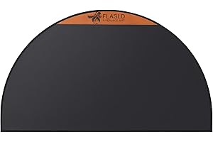 FLASLD Fireproof Fireplace Mat 24×42Inch Half Round Hearth Rug Protects Floors from Sparks Embers, Black with Brown Label