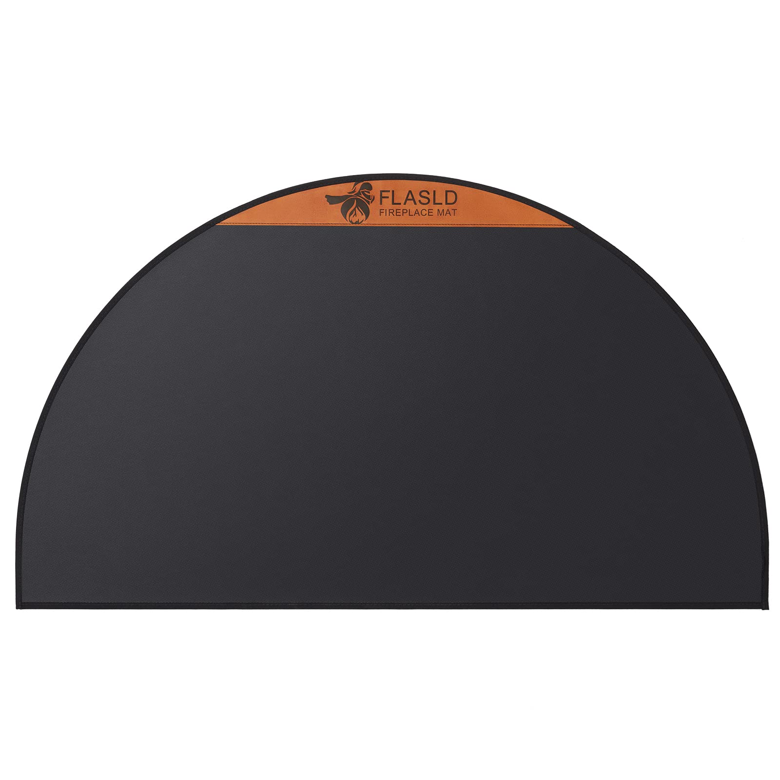 FLASLD Fireproof Fireplace Mat 32×60Inch Half Round Hearth Rug Protects Floors from Sparks Embers, Black with Brown Label