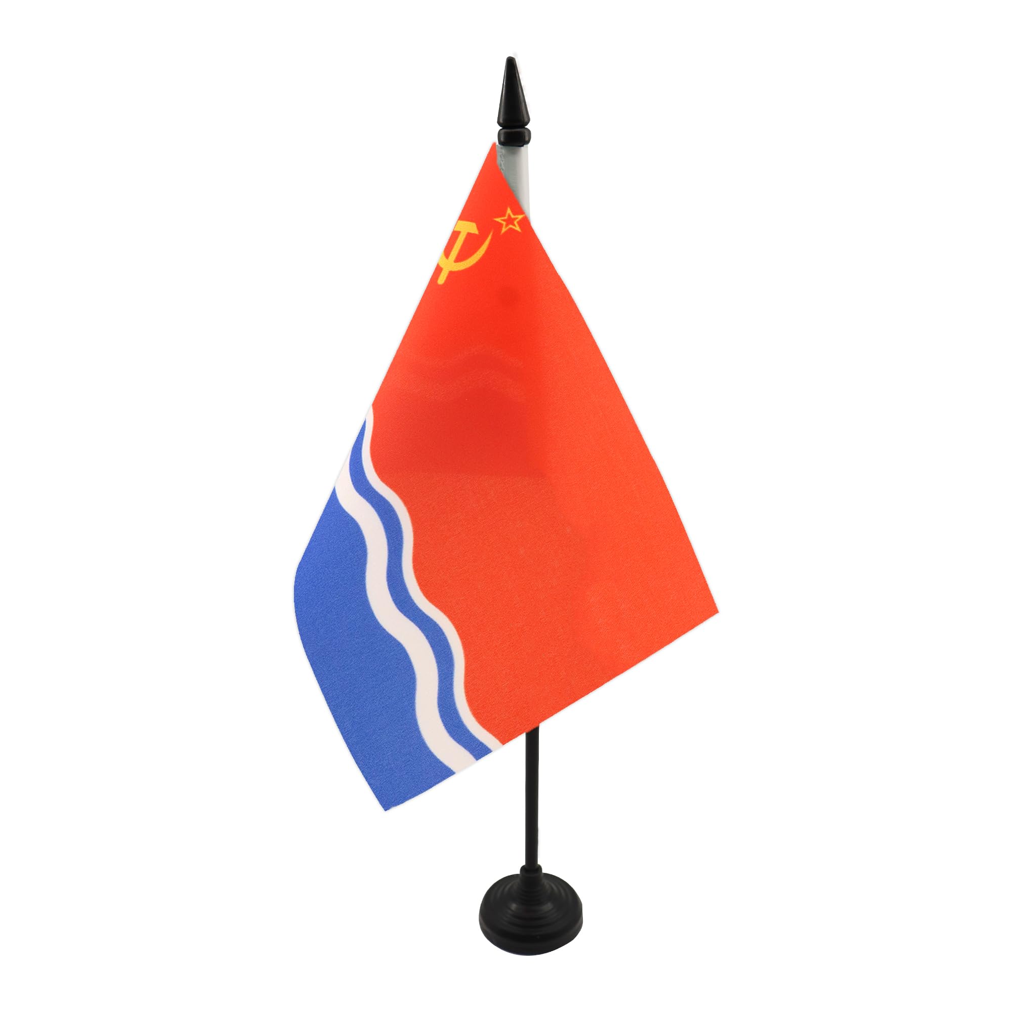 AZ FLAG Latvian Soviet Socialist Republic Table Flag 5'' x 8'' - Latvia SSR Office Decoration 100% Polyester 21 x 14 cm - Mini Desk Flag with Pole and Black Plastic Base