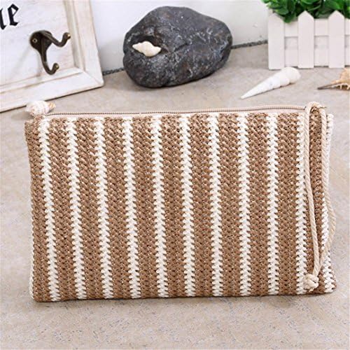 MANFDGABNGS Women Daily Clutch Bag Female Stripe Lady Mini Knitted Casual Handbag Holiday Summer Beach Straw Bags SS3156