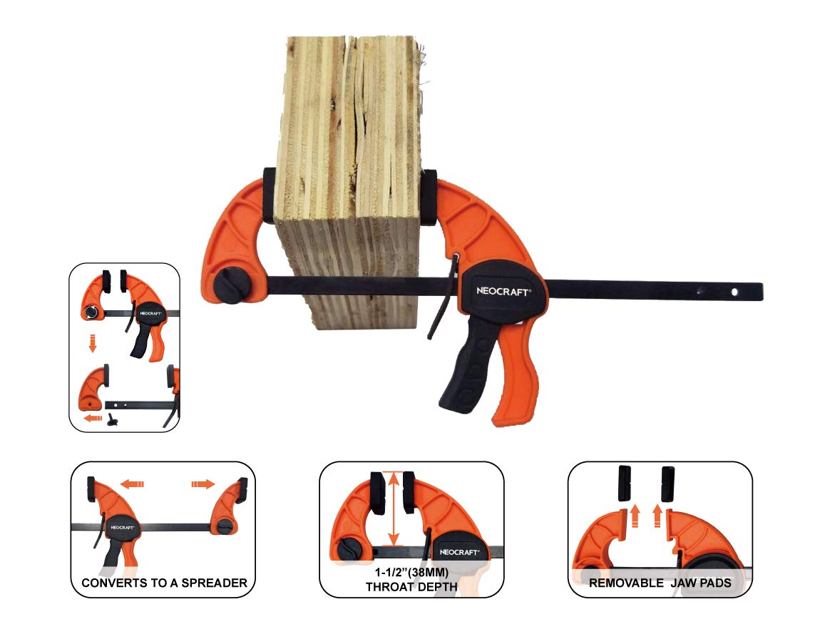Carpentry Bar Clamp Set Adjustable Bar Clamps and Spring Clamps with Removable Jaw Pads by