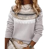 Womens Fair Isle Sweaters Vintage Argyle Iceland Norway Sweater Colorful Crew Neck Long Sleeve Pullover Jumper Tops
