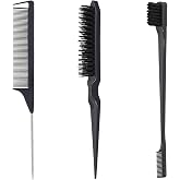 Hair Styling Brush Set - Slick Back Comb, Edge Control Brush, Rat Tail Comb for Smooth Styling, Frizz Taming, and Parting (3 Pieces)