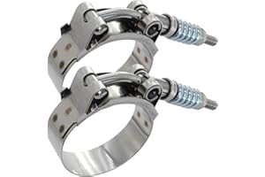 ROADFORMER 2.25 inch T Bolt Hose O.D. Clamp Stainless Steel - Spring Loaded Heavy Duty Hose Clamps 52mm - 60mm for 2.25" Hose O.D., Auto-adjusting helps Maintain Constant Tension (52-60mm, 2 Pack)