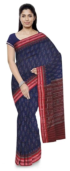 ODISHA HANDLOOM Womens Ikat Cotton Saree (o 51_Blue)