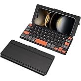 Doohoeek Universal Bluetooth Mini Keyboard, Wireless Compact Keyboard with Orange Navigation Keys &amp; Any-Angle Stand for Android/iOS/Windows, Dual-Device Keypad for Phones/Galaxy Z Fold/iPad mini