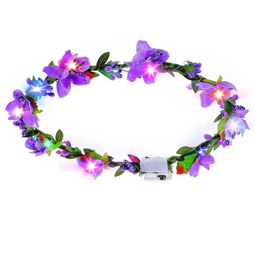 Photo 1 of Sinalty Light up Purple Floral Headbands LED Bridal Green Leaf Crown Bohemian Headpiece Photo Shoot for Women
