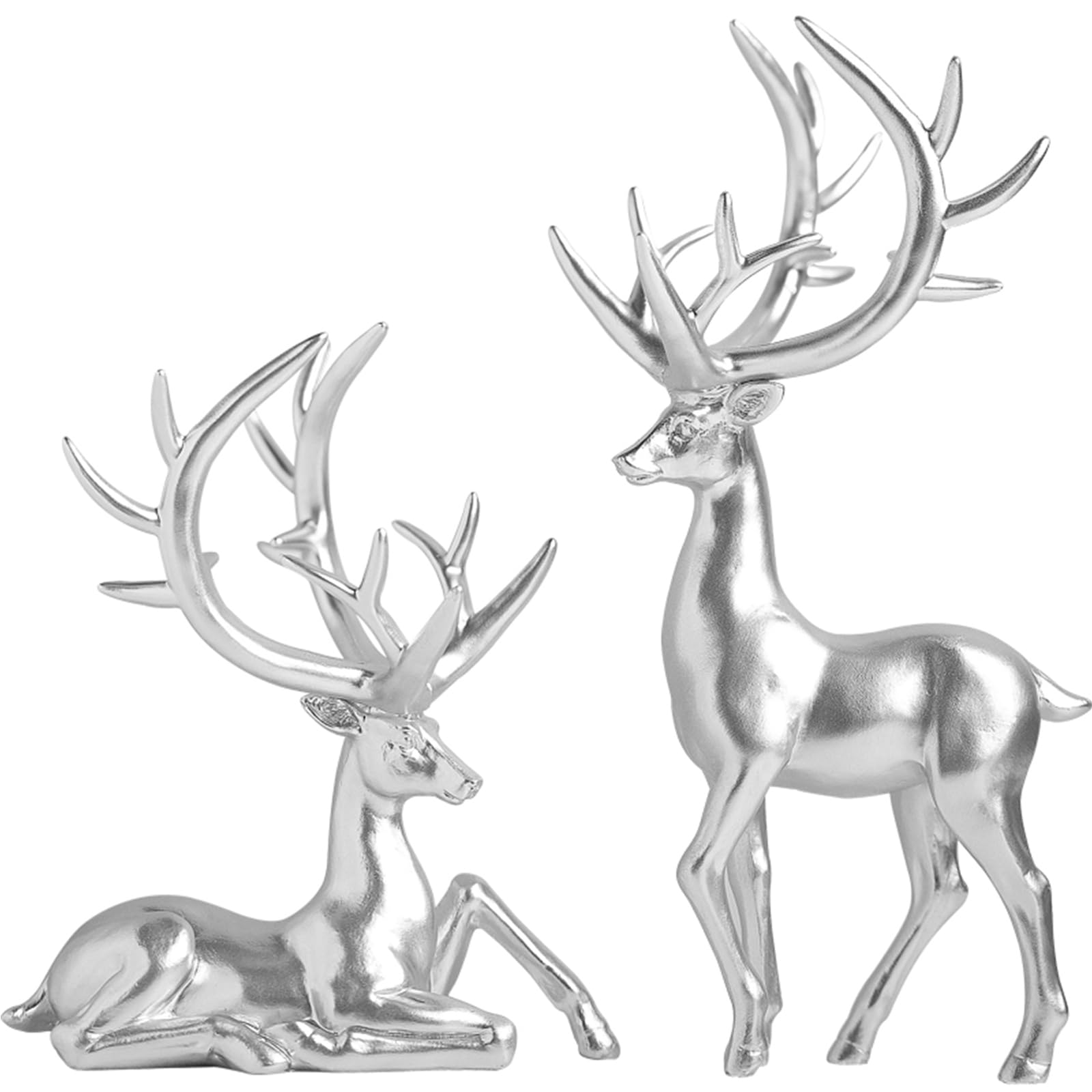 Photo 1 of *HORNS DAMAGED** Zensounding 2PCS Christmas Reindeer Resin Sculptures Deer Ornaments Reindeer Statues Light Luxury Casual Shape Suitable for Indoor or Outdoor Country Style Christmas Home Decoration (Silver)