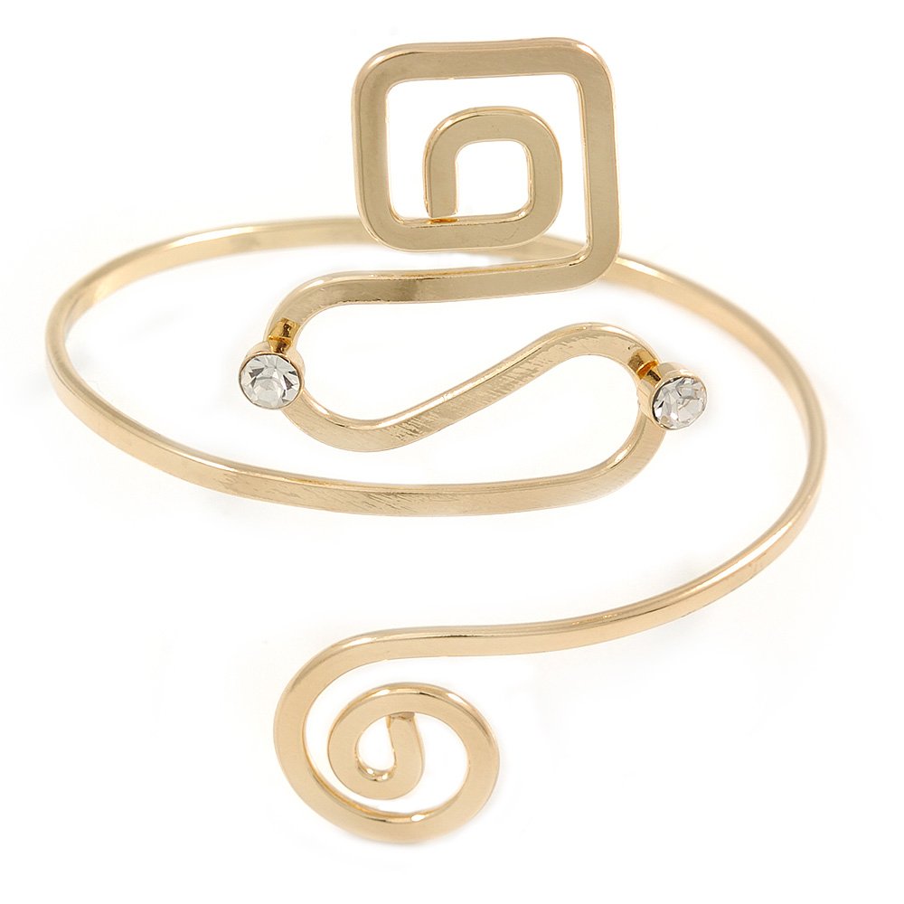 Avalaya Square and Circle Geometric Upper Arm, Armlet Bracelet/Polished Gold Tone/ 27cm L/Adjustable