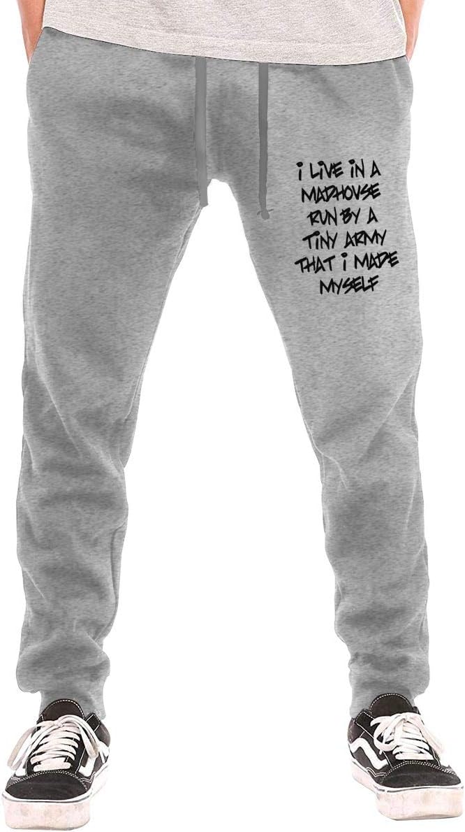 Design I Live in A Madhouse Training Hip Hop Long Pants for Man with Pockets Gray