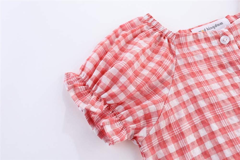 Mud Kingdom Little Girls Blouse Plaid Puff Sleeve Button Down Summer Holiday: Clothing