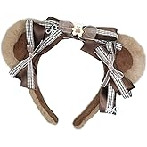 Faylay Women Furry Bear Ear Animal Ears Lovely Headband Bowknot Decor (XXDM)
