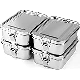 CACASO 4 Pcs Stainless Steel Bento Box, Metal Lunch Box, Food Storage Containers with Lockable Clips to Leak Proof, Reusable Metal Lunch Snack Boxes for Work, Picnic, Camping, Dishwasher Safe(850ml)