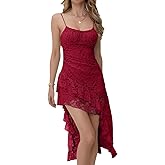 Timathous Women's Floral Lace Ruched Spaghetti Straps Maxi Dress Side Hi-Lo Formal Evening Dresses
