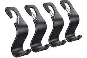 ELDHUS Headrest Hooks with Release Clip, Vehicle Seat Hooks for Purses and Bags, Car Bag Holder for Handbag Hat Grocery Bags Clothes Hat Jacket Backpack, 4 Pack
