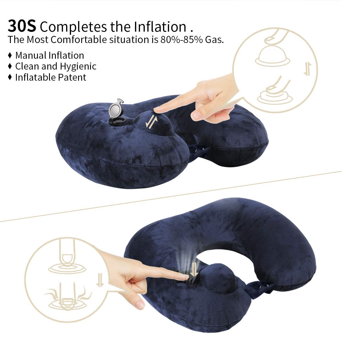 Morpilot Almohada de Viaje Inflable, Almohada Cervical en Forma de U, Almohada Ortopédica, Soporte de Cuello con Cervicacon Funda de Terciopelo Suave, Máscaras para Aviones y Autobús