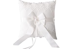 STAFUNI Wedding Ring Pillow Cushion Lace Pearl Design Ivory Ring Bearer Pillows for Wedding Party
