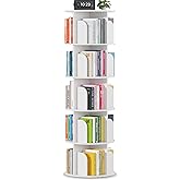 Rotating Bookshelf Tower 5 Tier,Spinning Bookcase, Revolving 360 Book Shelf Narrow Tall Bookcase, Vertical Turning Round storage Bookshelf ,Book Shelf Organizer for Bedroom, Living Room, White