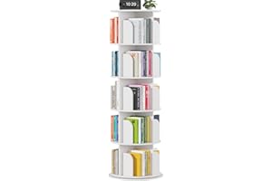 HHGRAPEHH Rotating Bookshelf Tower 5 Tier,Spinning Bookcase, Revolving 360 Book Shelf Narrow Tall Bookcase, Vertical Turning Round storage Bookshelf ,Book Shelf Organizer for Bedroom, Living Room, White