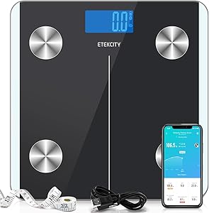 Etekcity Digital Body Weight Scale, Smart Bluetooth Rechargeable Body Fat Analyzer Tracks 13 Key Compositions, 400 lbs