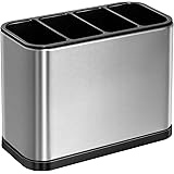 ODesign Flatware Organizer Utensil Crock Holder Caddy 4 Divider Drip Tray for Kitchen Countertop Stainless Steel ABS Anti Sli