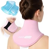 ComfiTECH Women Extended Neck Ice Pack Wrap, Medium, Pink | 30% Wider Gel Coverage, Pliable after Frozen, Soft Comfortable Cold Compress for Office Stiffness and Sports Soreness