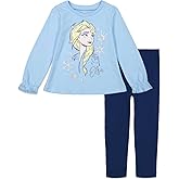 Disney Frozen Princess Anna Elsa Girls Graphic T-Shirt and Leggings Outfit Set Toddler to Big Kid