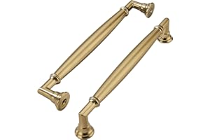 khtumeware 2 Pack 6 Inch(152mm) Brushed Brass Cabinet Pulls Heavy Duty Solid Warm Brass Cabinet Handles Kitchen Brushed Gold Cabinet Hardware for Cupboard Drawer Handles