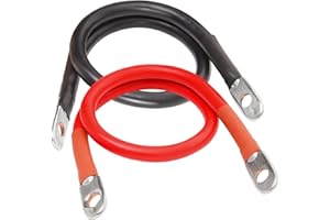 TOPDC 2 AWG Battery Cable 2AWG 24-Inch Battery Inverter Cables Set All Copper Conductor Wire with 3/8" Ring Terminals (2 AWG x 24 Inches) for Car, Truck, RV, Solar
