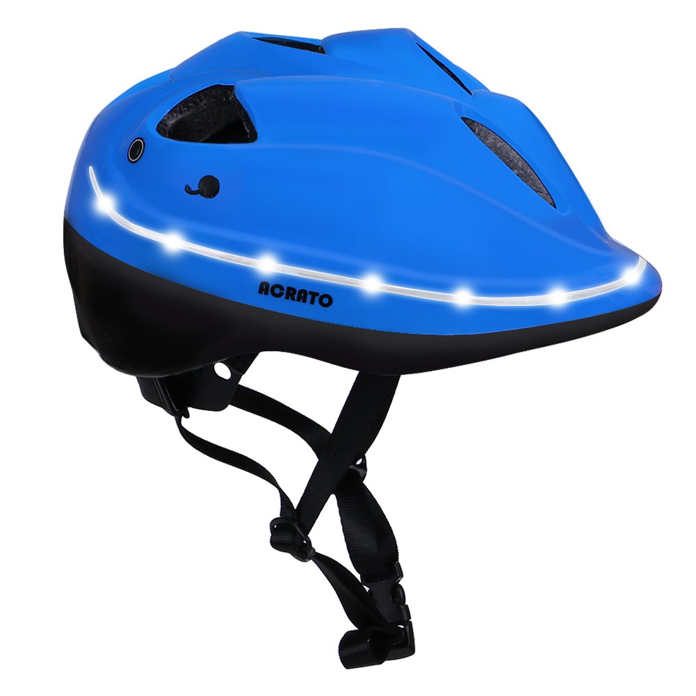 ACRATO Kids Bike Helmet Cycling Road Helmet with LED Safety Light Inner Padding Adjustable Belt for Head and Chin