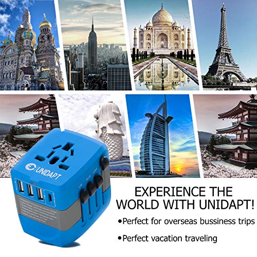 International Charger, 2400W High Power Travel Plug Adapter - Unidapt 3-USB Charging Ports & Type C - Power Adapters Covers over 170 Countries +Pouch, For Blow Dryer, Hair Dryer, Cooker, Curling Iron