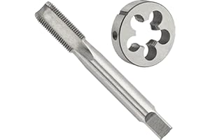 Aceteel 3/8"-24 Tap and Die Set, 3/8 x 24 Left Hand HSS Machine Thread Tap and 3/8 x 24 Alloy Tool Steel Round Die