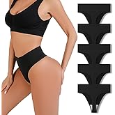 GRANKEE Women's High Waisted Thong Underwear No Show Wide Waistband Tummy Control Panties, With Modal Crotch Undies Multipack