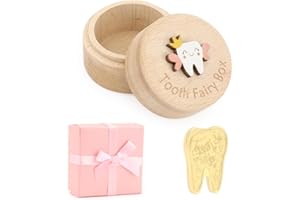 WALLFID Tooth Fairy Box for Lost Teeth For Kids,Wooden Tooth Box Cute 3D Tooth Storage Box Tooth Keepsake Box with Tooth Fairy Coin,Gift box(Toothed coin)