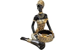 African Figurines - Tribal Lady Statue, Resin Storage Home Decor | 7.48x6.3 inches, Tribal Lady Sculpture Organizer Tray for 